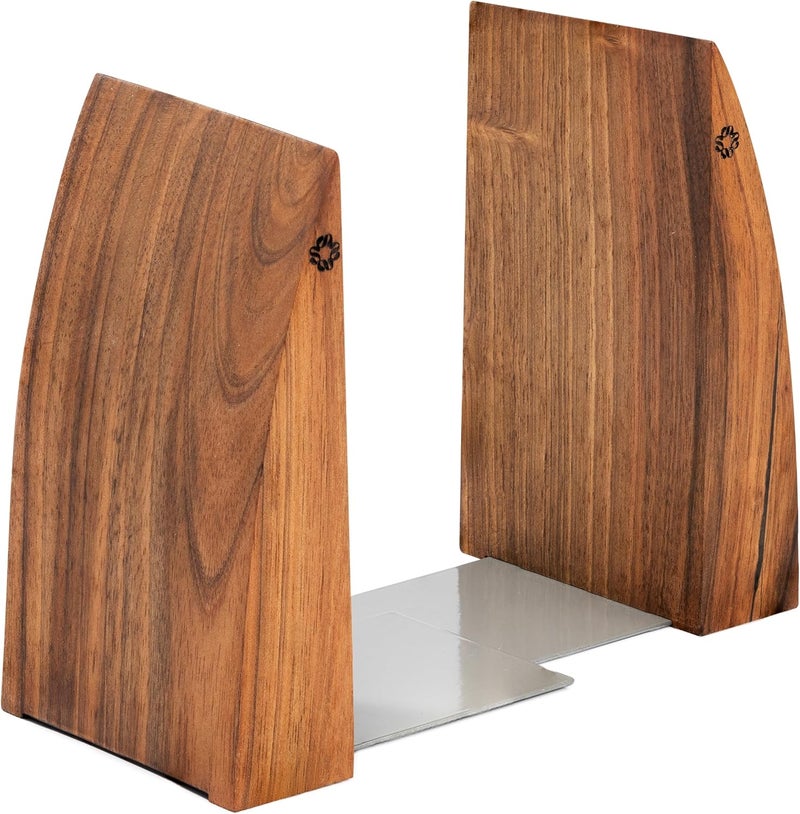 TILISMA Bookends for Heavy Books – Handmade, Walnut Wood with Metal Base - Decorative Book Ends for Shelves – Heavy Duty Bookends for Desk and Bookshelf Organization – Slick Design Blends in Decor - Image 1